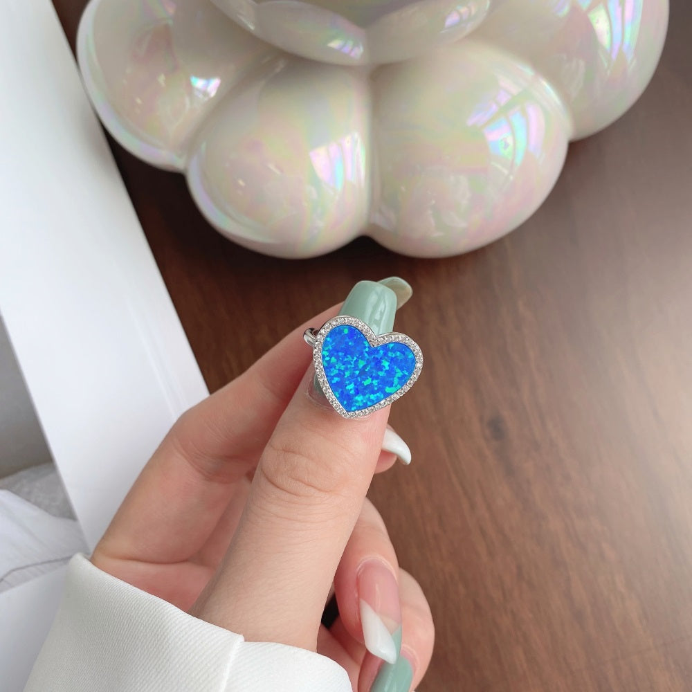Anillo Corazón tipo Opalo Azul