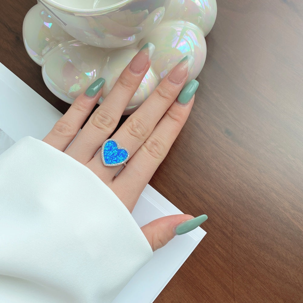 Anillo Corazón tipo Opalo Azul