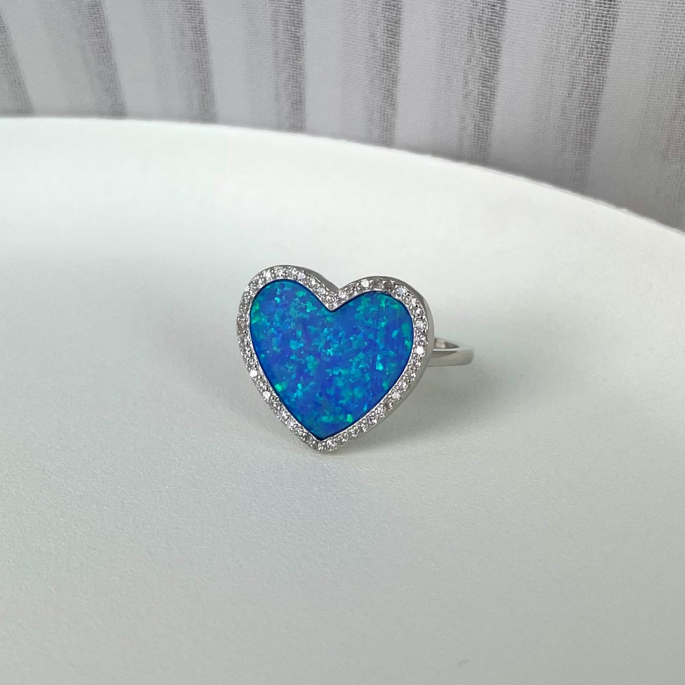 Anillo Corazón tipo Opalo Azul