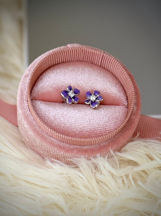 Aretes Flores Lila Esmaltados
