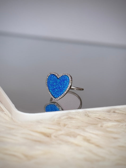 Anillo Corazón tipo Opalo Azul