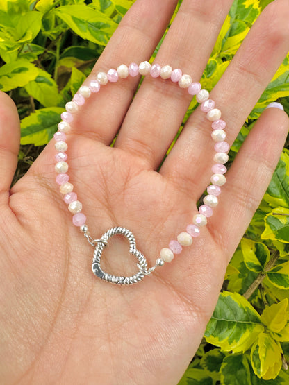 Brazalete cristales pastel rosa y crema