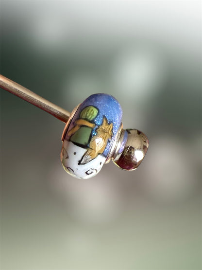 Charm principito y zorro pintado a mano resina y núcleo de plata