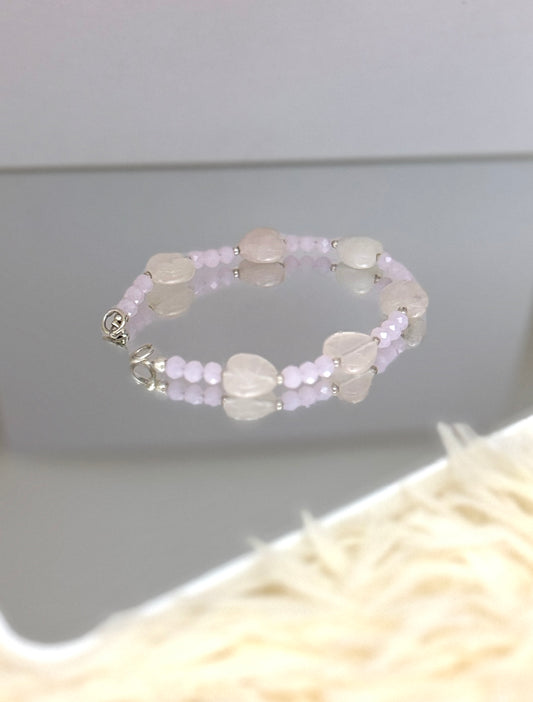 Brazalete Corazones Cuarzo Rosa y cristales
