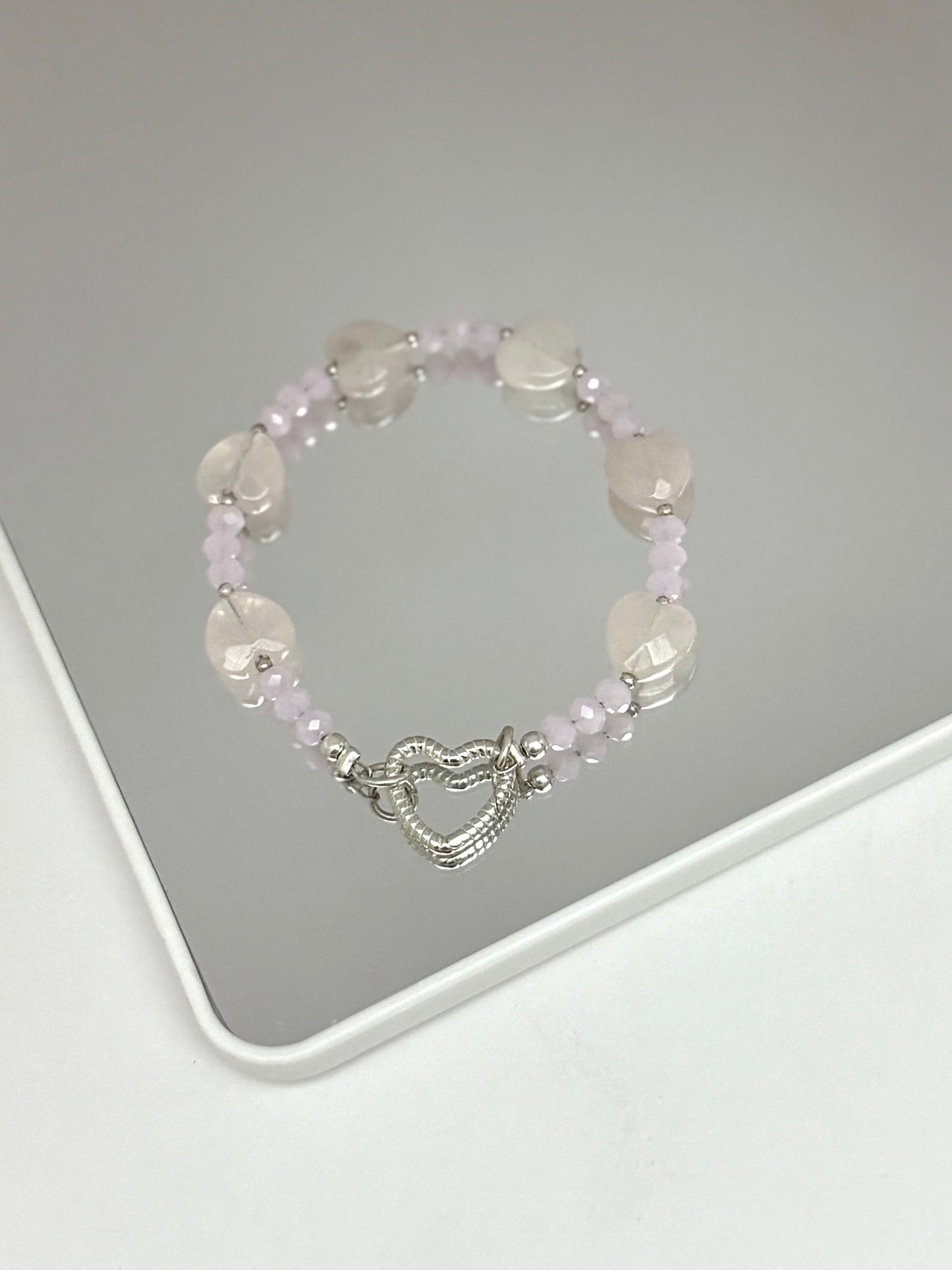 Rose Quartz and Crystal Hearts Bracelet