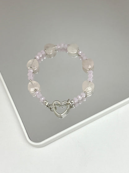 Rose Quartz and Crystal Hearts Bracelet