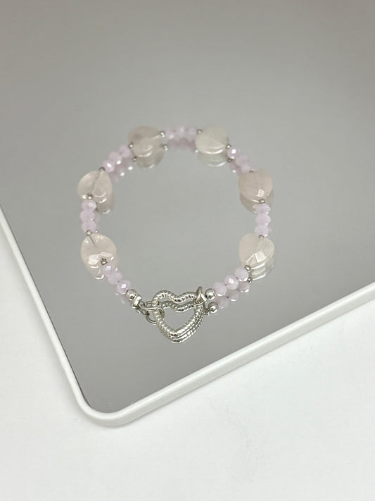 Rose Quartz and Crystal Hearts Bracelet