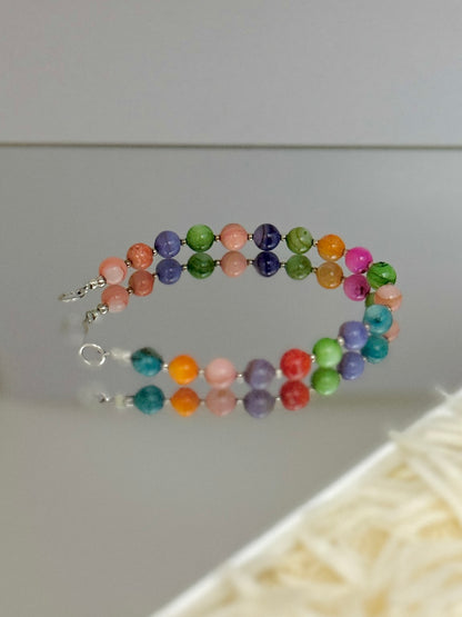 Brazalete esferas Ágata colorida